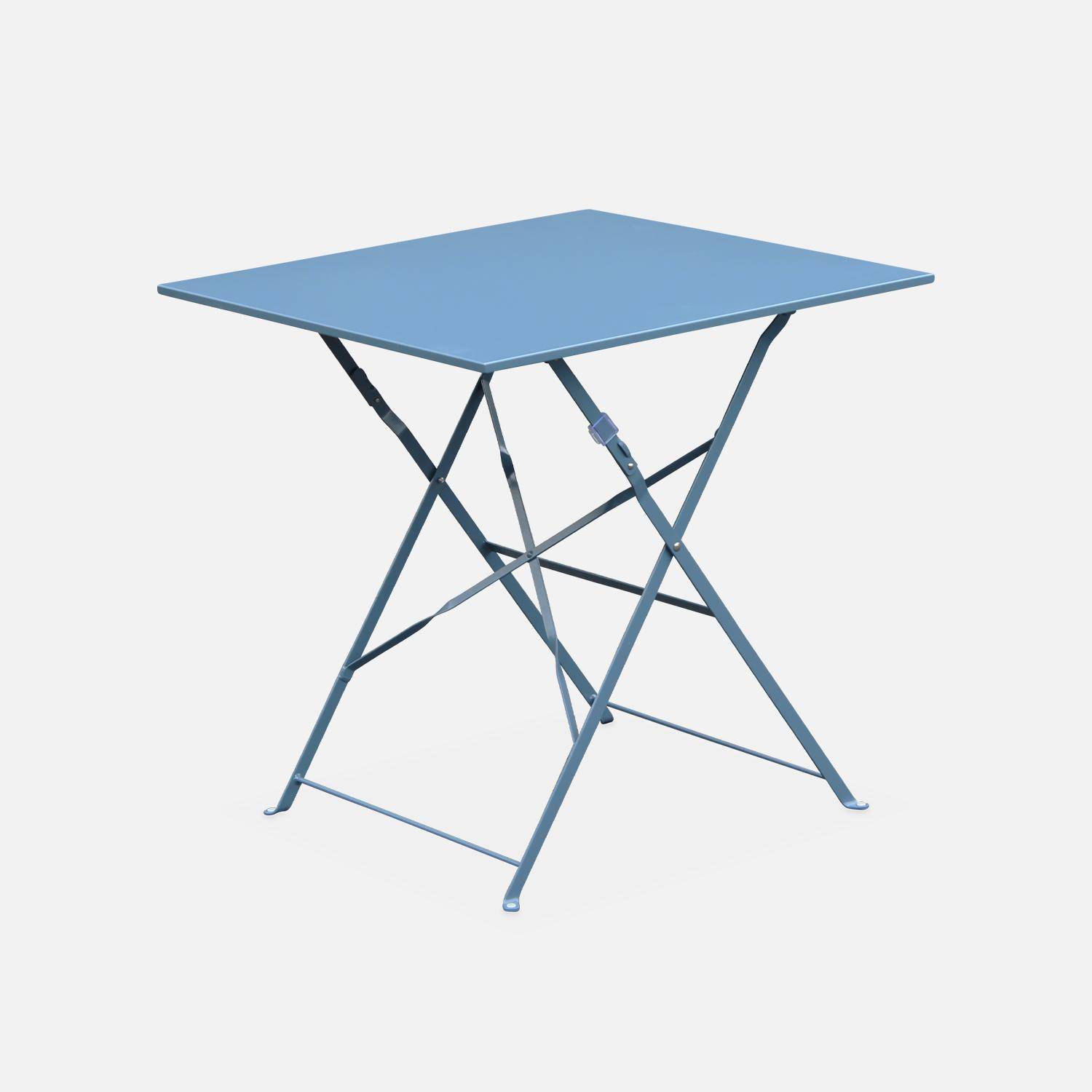 2-seater foldable thermo-lacquered steel bistro garden table, 70x70cm - Emilia - Blue grey,sweeek,Photo3