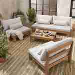 Salon de jardin XXL en bois brossé, effet blanchi – BAHIA – coussins beiges, ultra confortable, 5 places Photo2