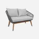 Gartengarnitur 4 Sitze - ROSARIO - aus geflochtenen Seilen, Holz und Aluminium, grau / graumelierte Kissen Photo3