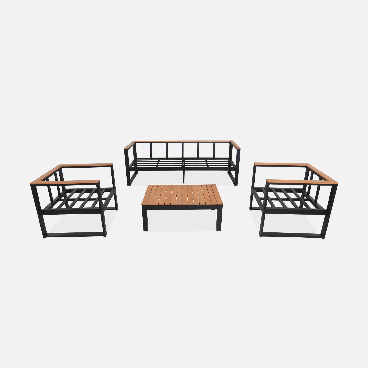 Muebles de jardín de madera y aluminio de 5 plazas, Nazca, Negro, 192x70x66 cm Photo8