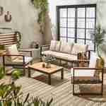 Salon de jardin 5 places en aluminium et eucalyptus – NAZCA – Structure noire, Coussins beige Photo2
