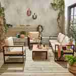 Salon de jardin 5 places en aluminium et eucalyptus – NAZCA – Structure noire, Coussins beige Photo1