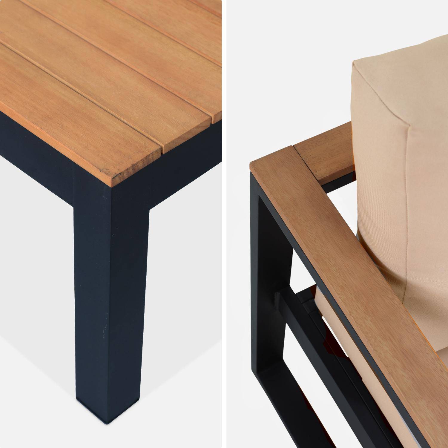 Muebles de jardín de madera y aluminio de 5 plazas, Nazca, Negro, 192x70x66 cm,sweeek,Photo9