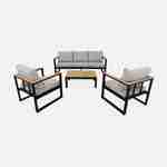 Conjunto de muebles de jardín de aluminio y eucalipto de 5 plazas - NAZCA - Estructura antracita, cojines gris claro Photo4