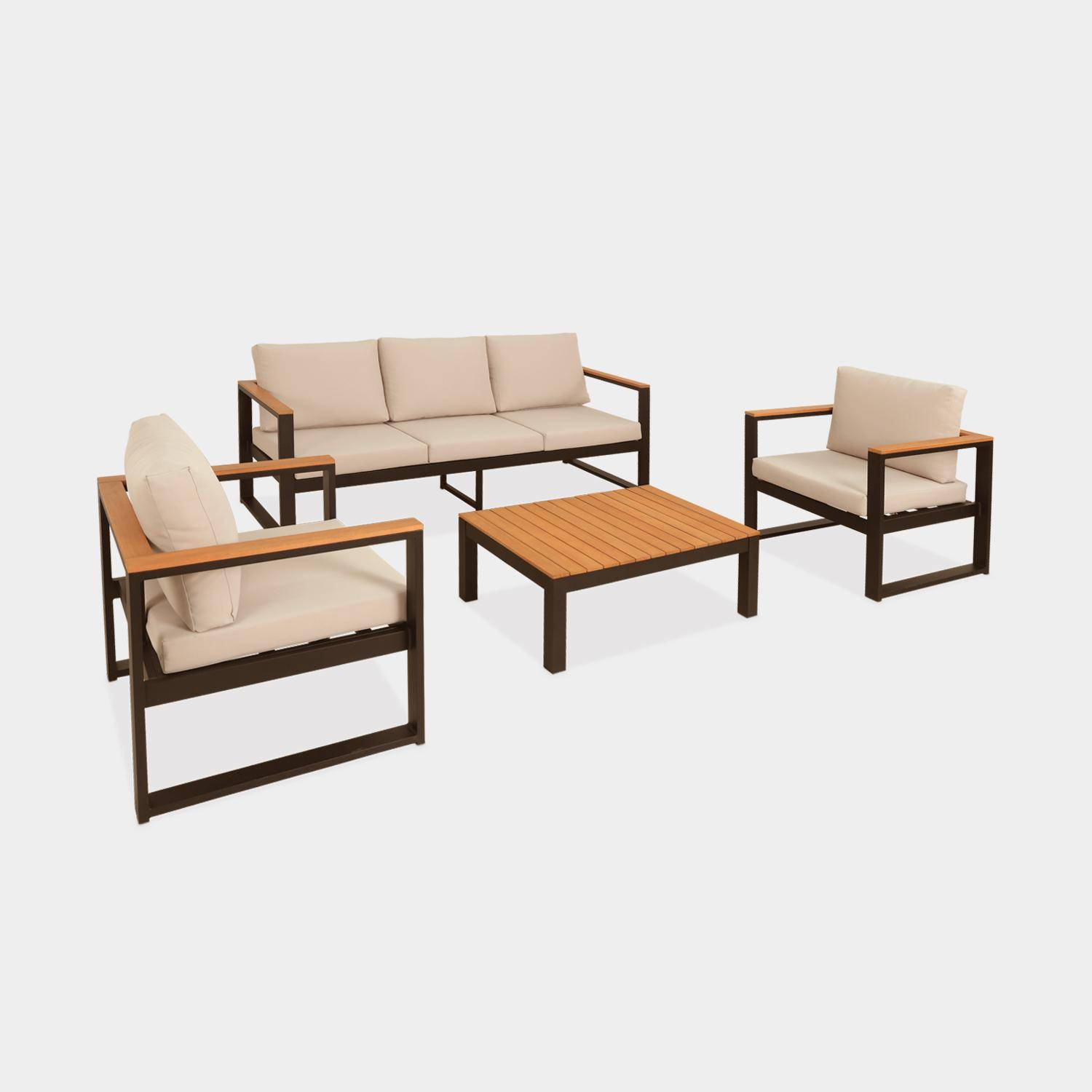 Muebles de jardín de madera y aluminio de 5 plazas, Nazca, Negro, 192x70x66 cm,sweeek,Photo3