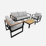 Conjunto de muebles de jardín de aluminio y eucalipto de 5 plazas - NAZCA - Estructura antracita, cojines gris claro Photo3