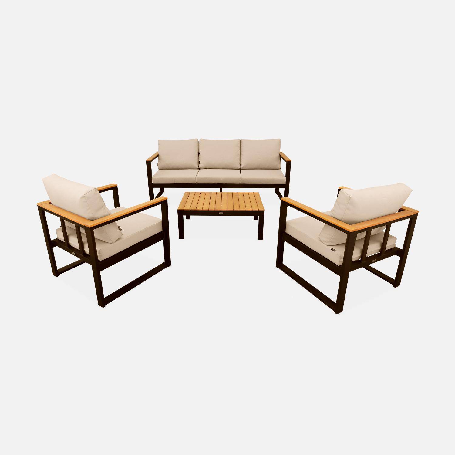 Muebles de jardín de madera y aluminio de 5 plazas, Nazca, Negro, 192x70x66 cm Photo4