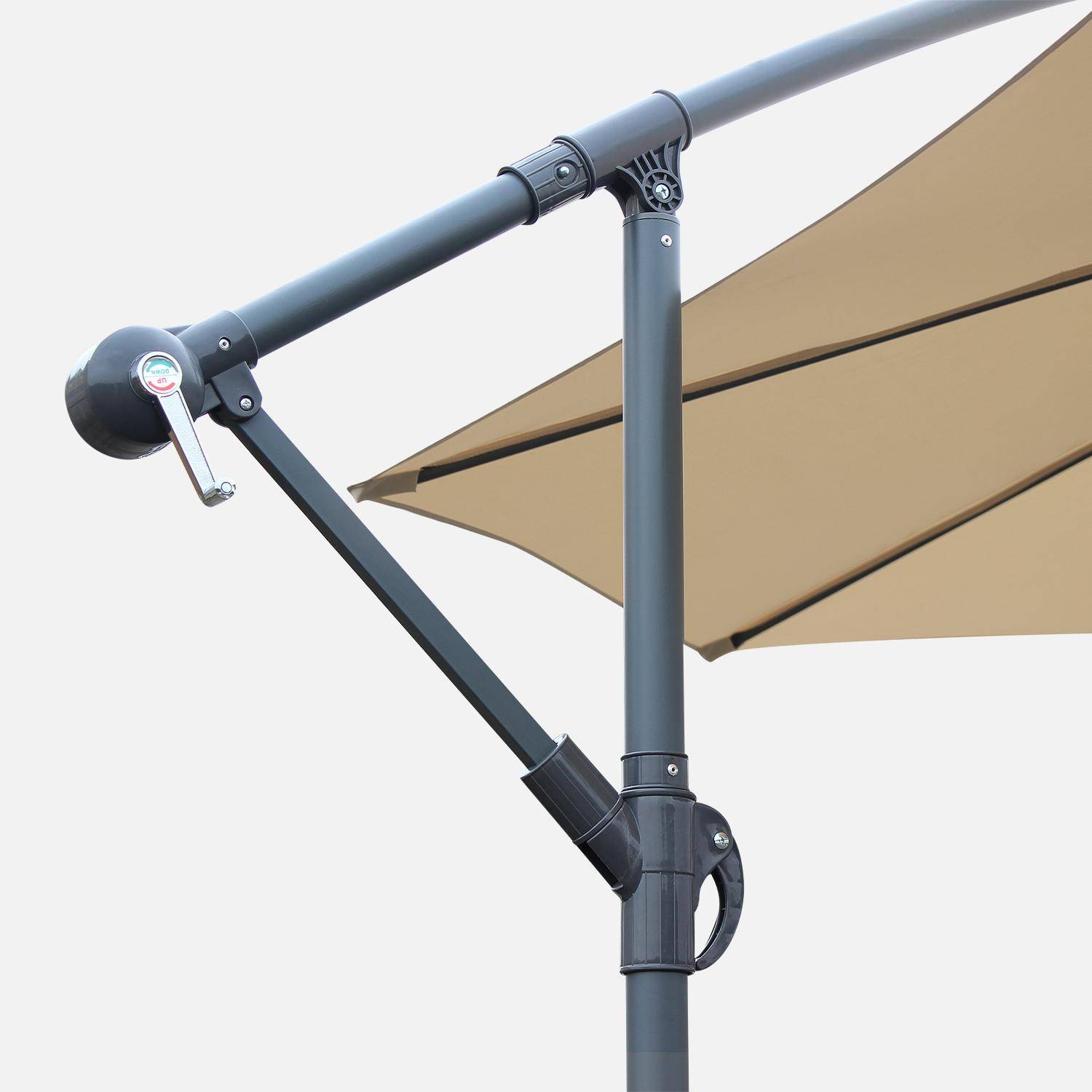 3x3m guarda-chuva redondo deportado - Hardelot - Bege - Manivela anti-retorno | Tecido repelente à água | Fácil de usar Photo4