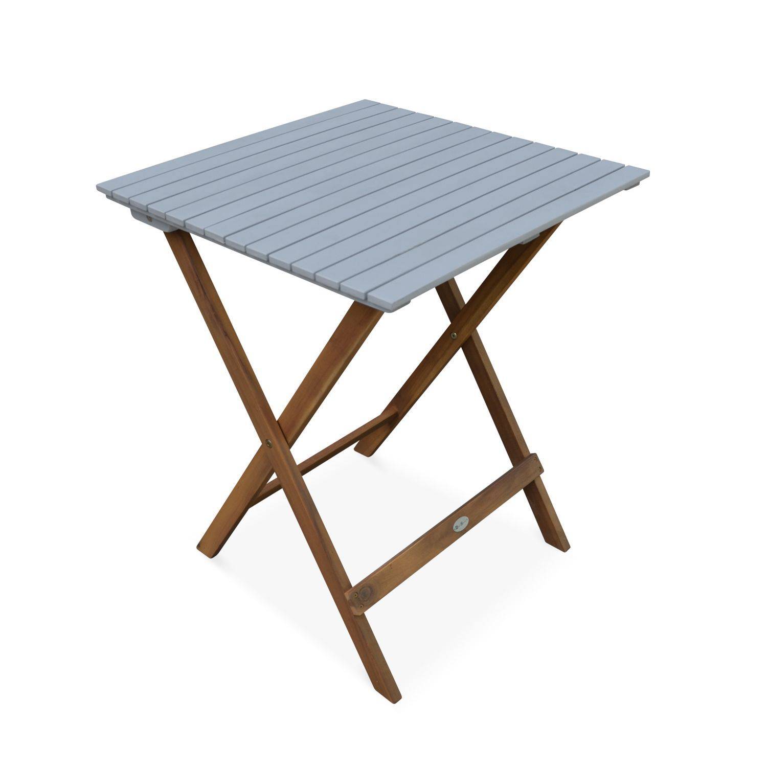 Conjunto de jardim de madeira Bistro 60x60cm - Barcelona - cinza claro, mesa dobrável bicolor quadrada com 2 cadeiras dobráveis, acácia,sweeek,Photo3