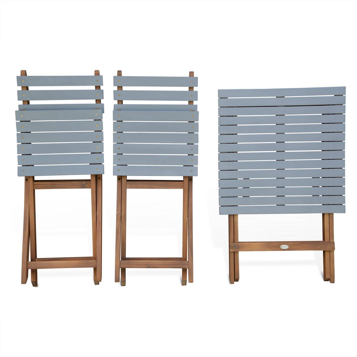 Conjunto de jardim de madeira Bistro 60x60cm - Barcelona - cinza claro, mesa dobrável bicolor quadrada com 2 cadeiras dobráveis, acácia,sweeek,Photo5