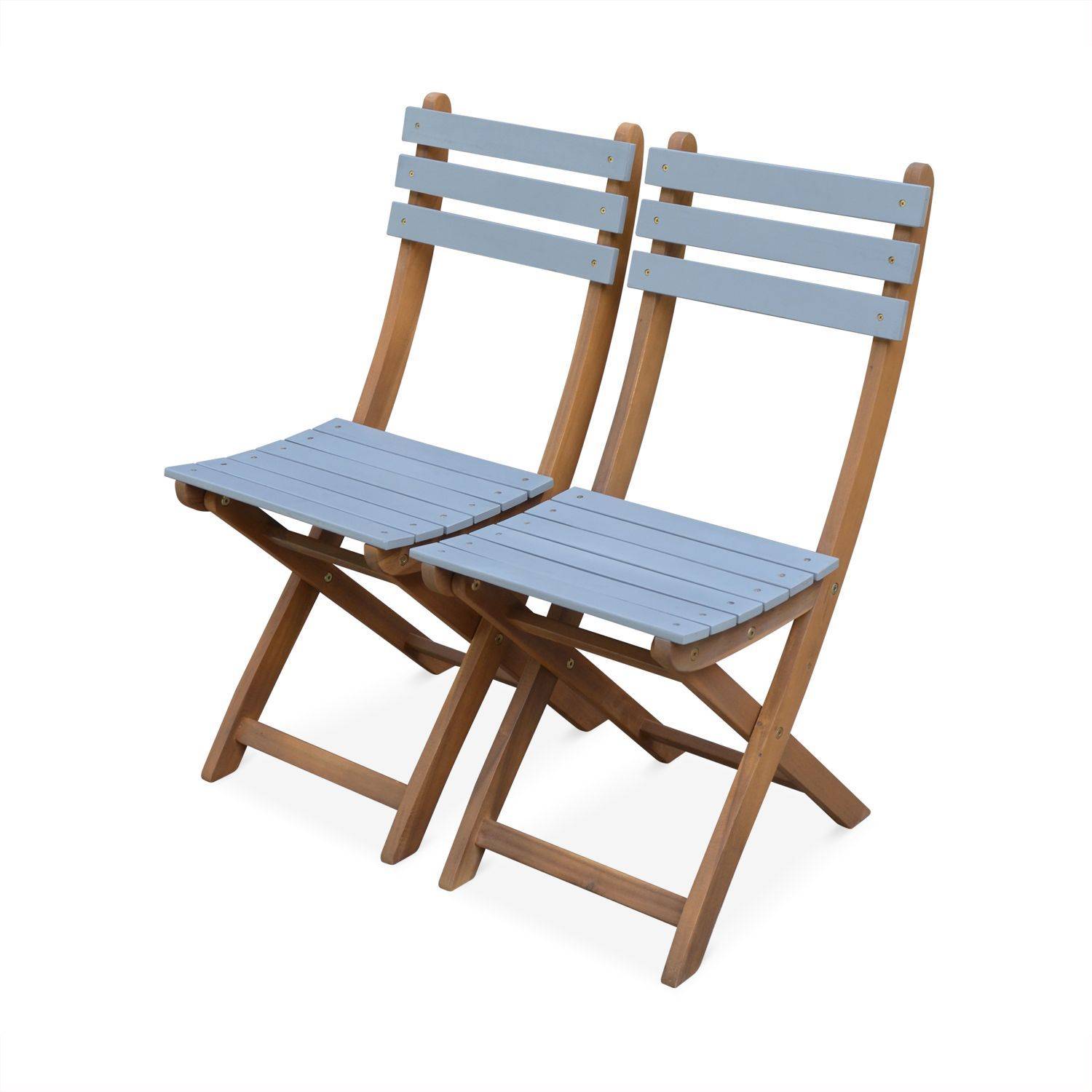 Conjunto de jardim de madeira Bistro 60x60cm - Barcelona - cinza claro, mesa dobrável bicolor quadrada com 2 cadeiras dobráveis, acácia Photo2