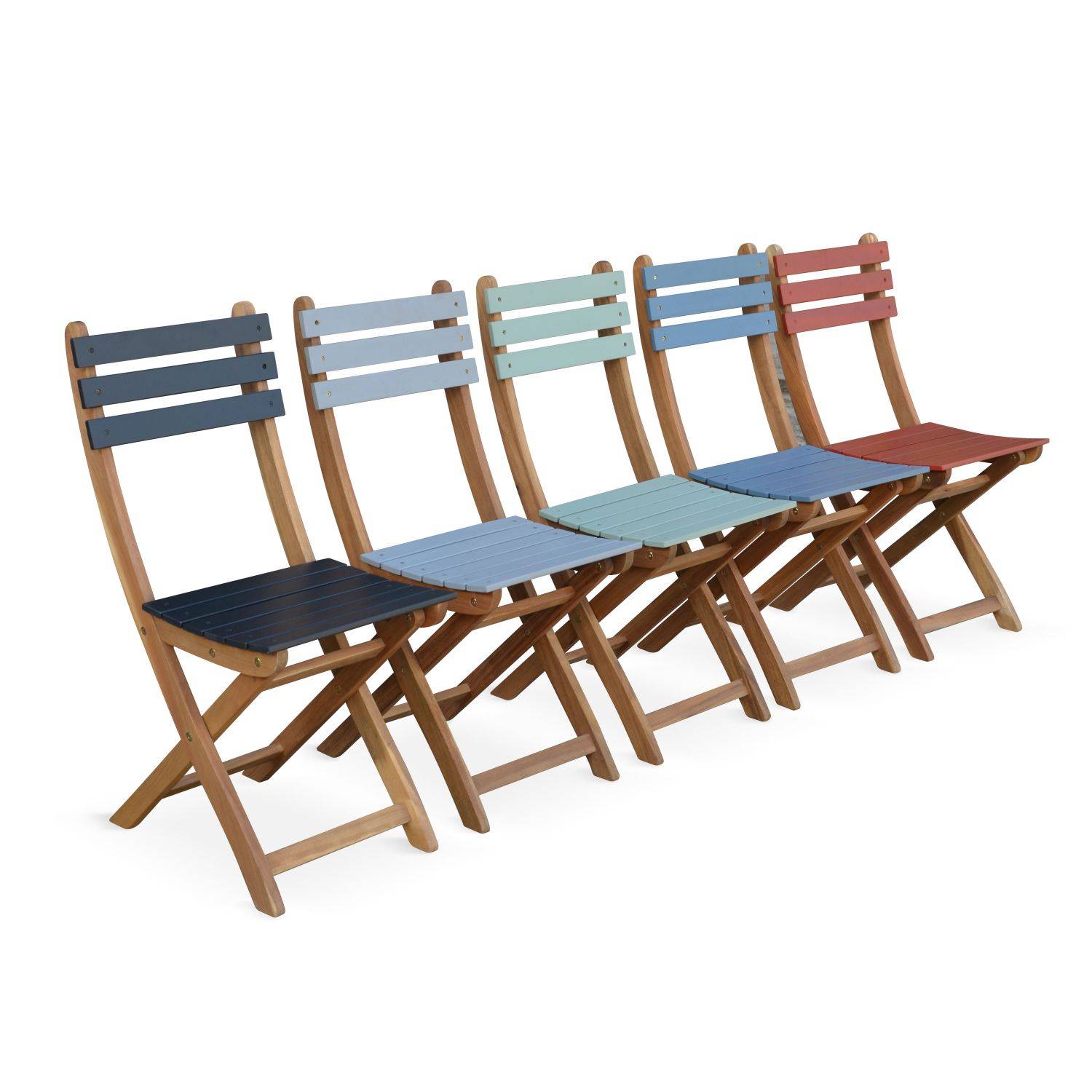 Conjunto de jardim de madeira Bistro 60x60cm - Barcelona - cinza claro, mesa dobrável bicolor quadrada com 2 cadeiras dobráveis, acácia,sweeek,Photo6