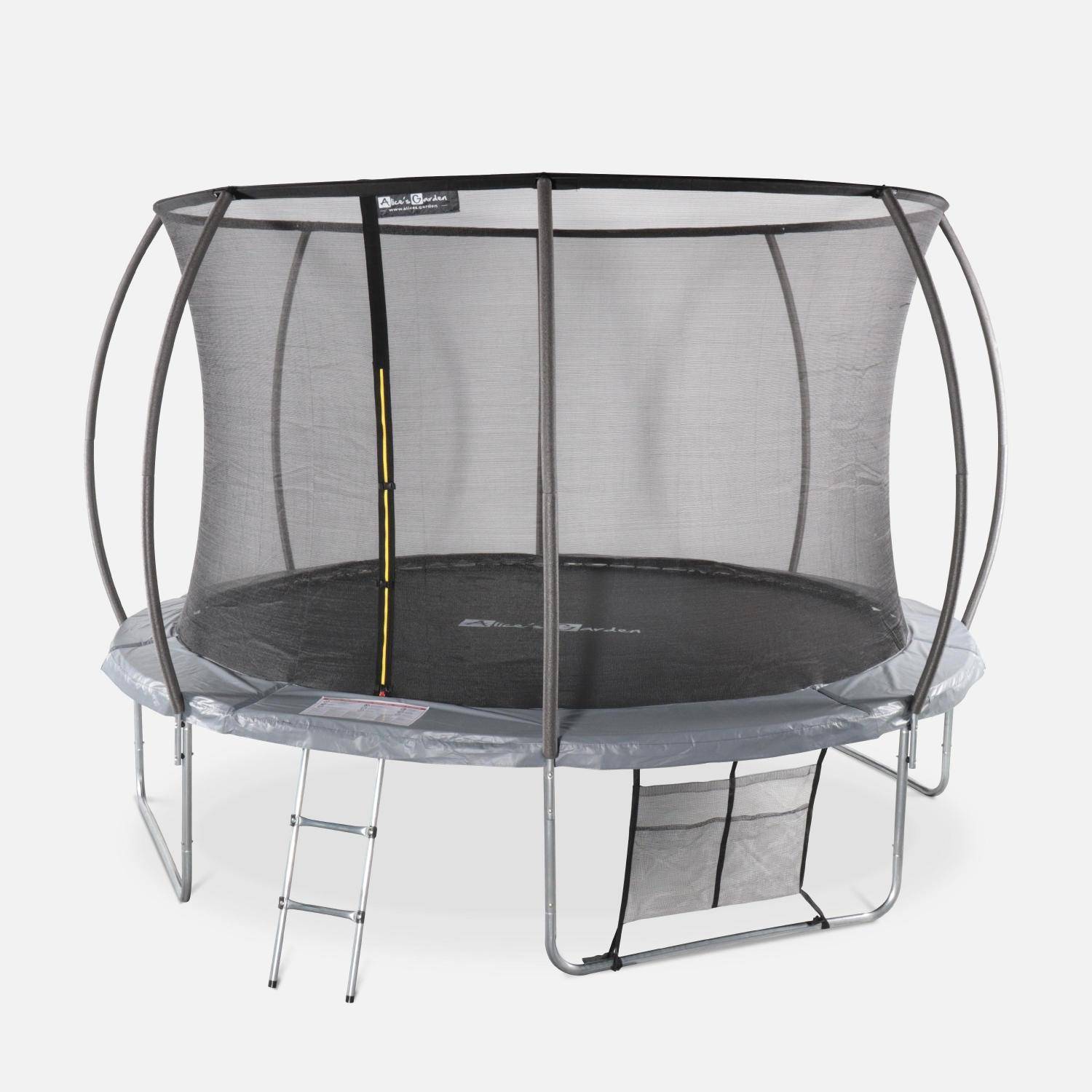 Trampoline Ø 370cm – Saturne Inner XXL -  veiligheidsnet, ladder, dekzeil, verankeringskit en opbergnet voor schoenen – 3,7m 370 cm Photo2