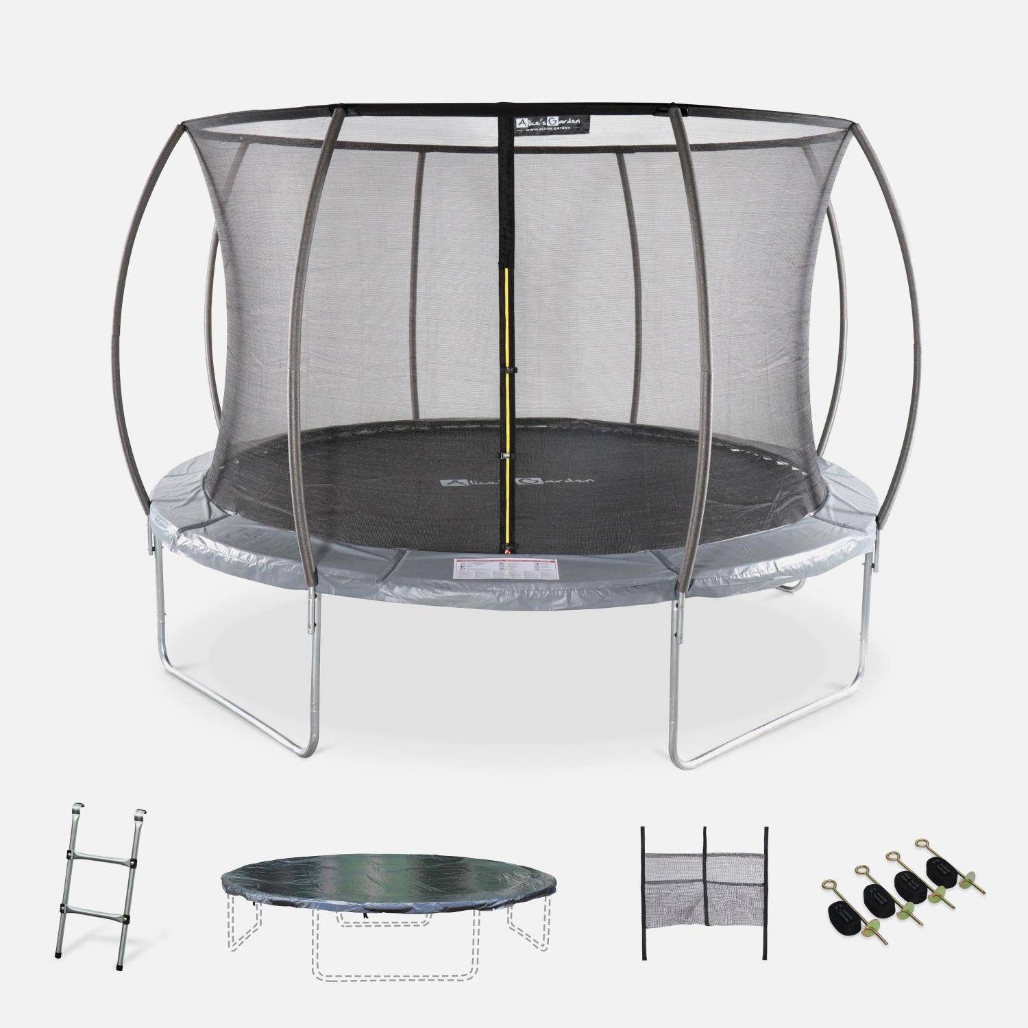 Trampoline Ø 370cm – Saturne Inner XXL -  veiligheidsnet, ladder, dekzeil, verankeringskit en opbergnet voor schoenen – 3,7m 370 cm Photo1