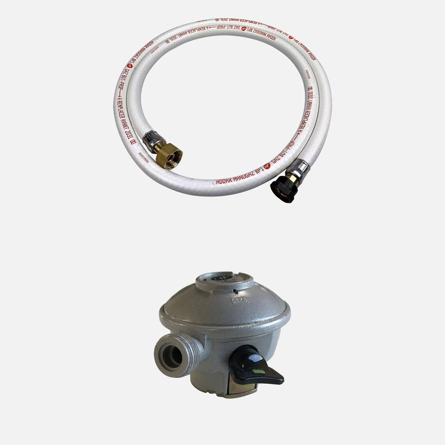 Kit Gasslang 1,5 m met mechanische uiteinden + Snelregelaar Ø27mm - Propaan 37mbar 1,5kg/h, snelkoppeling - NF-normen Photo1