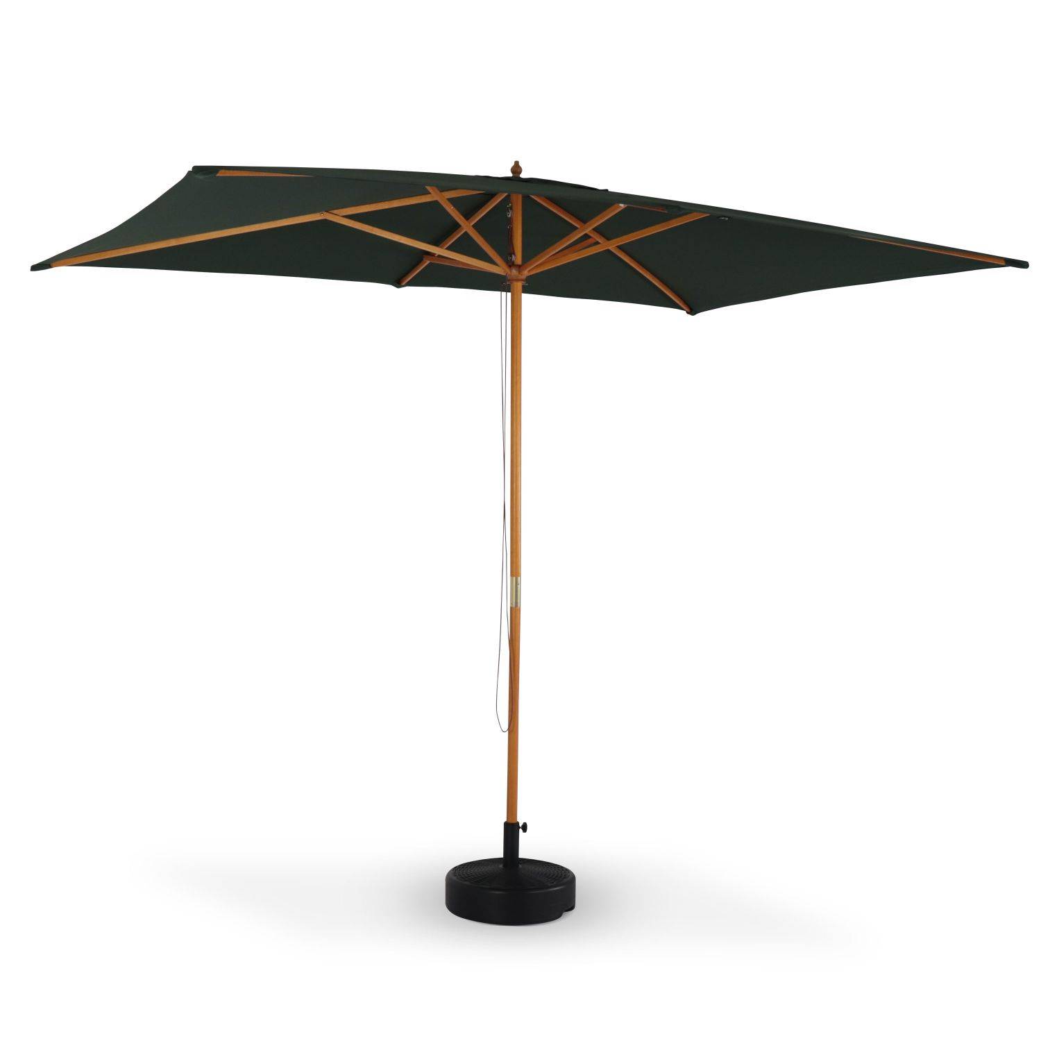 Rechthoekige houten parasol 2x3m, centrale houten mast, handmatig openingssysteem, katrol Photo3