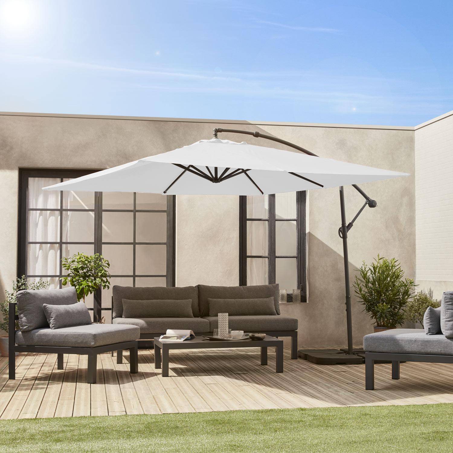 Guarda-sol quadrado excêntrico, 3x3m, Cru