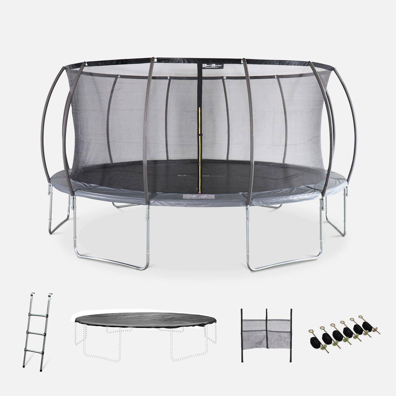 Trampolina okrągła Ø 490 cm szara z wewnętrzną siatką ochronną - Jupiter Inner XXL - drabinka, plandeka, siatka na buty i zestaw kotwiący 4,90 m 490 cm,sweeek,Photo7