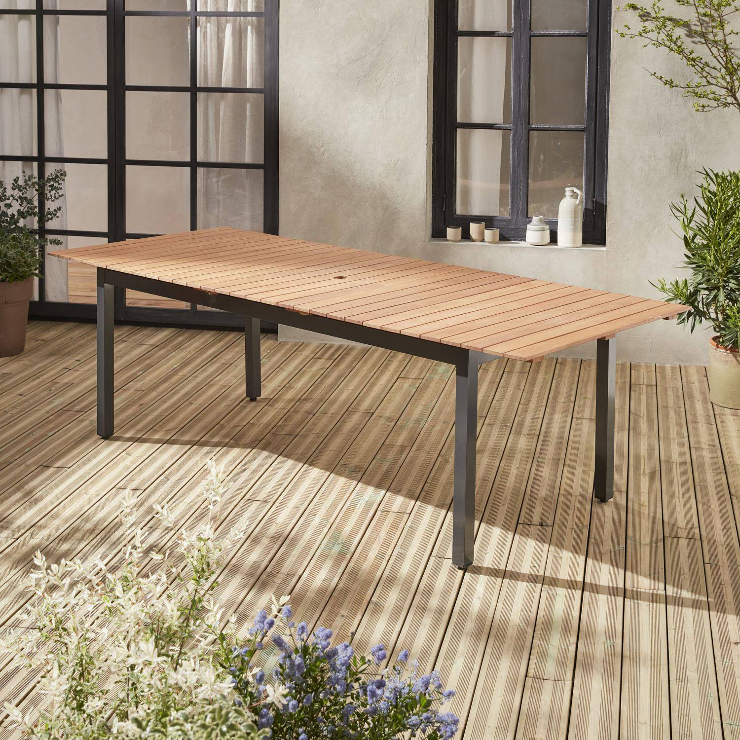Tavolo allungabile in legno alluminio 200/250cm con prolunga - Sevilla - Struttura in legno di eucalipto FSC oliato e antracite Photo3