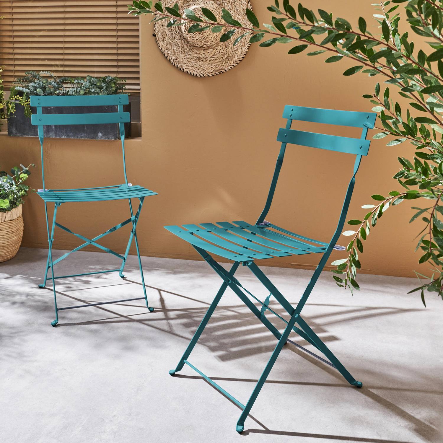 Lot de 2 chaises de jardin pliables - Emilia bleu canard - Acier thermolaqué Photo1