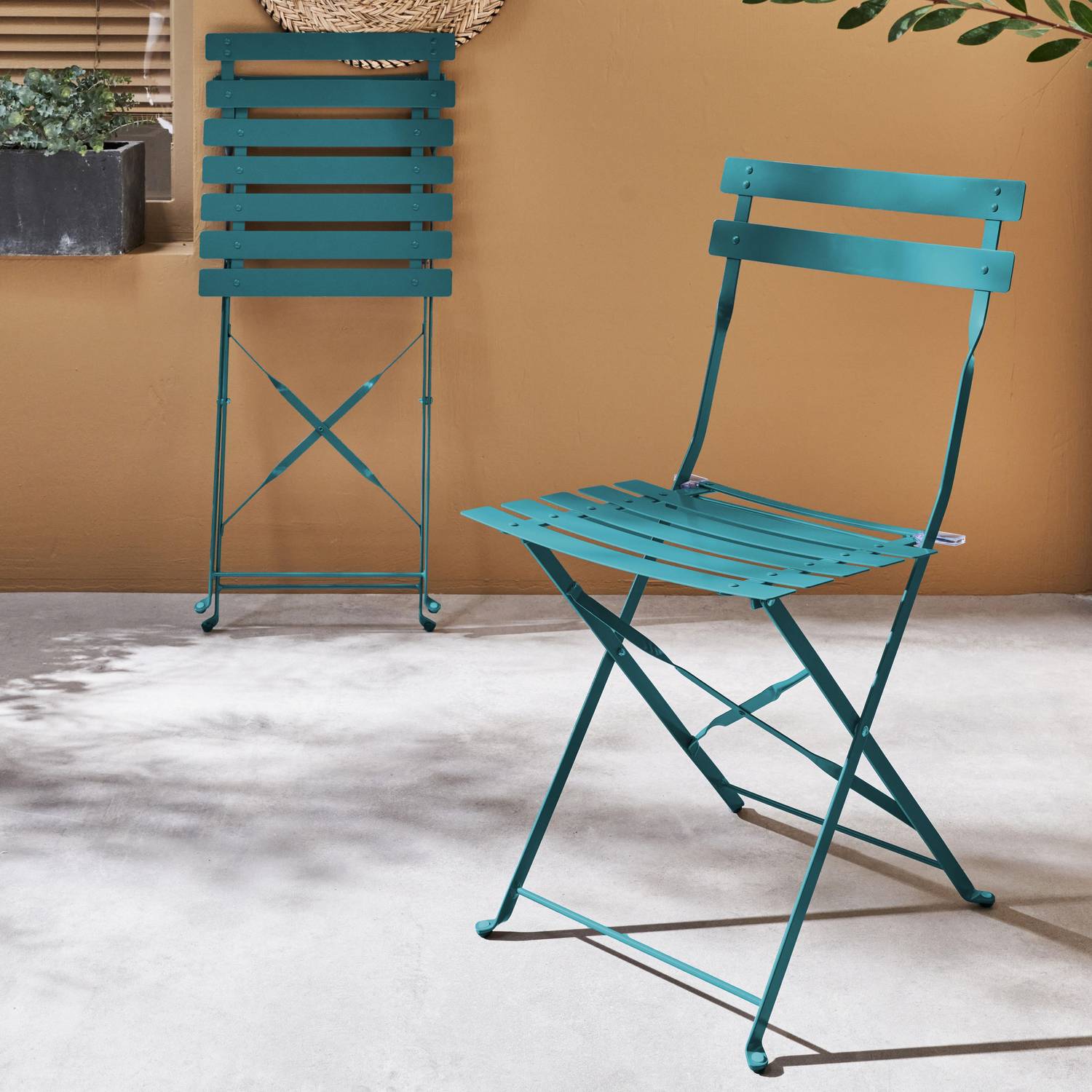 Lot de 2 chaises de jardin pliables - Emilia bleu canard - Acier thermolaqué Photo2