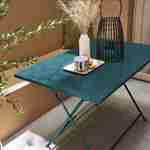 Table jardin bistrot pliable - Emilia rectangle bleu canard- Table rectangle 110x70cm en acier thermolaqué Photo2