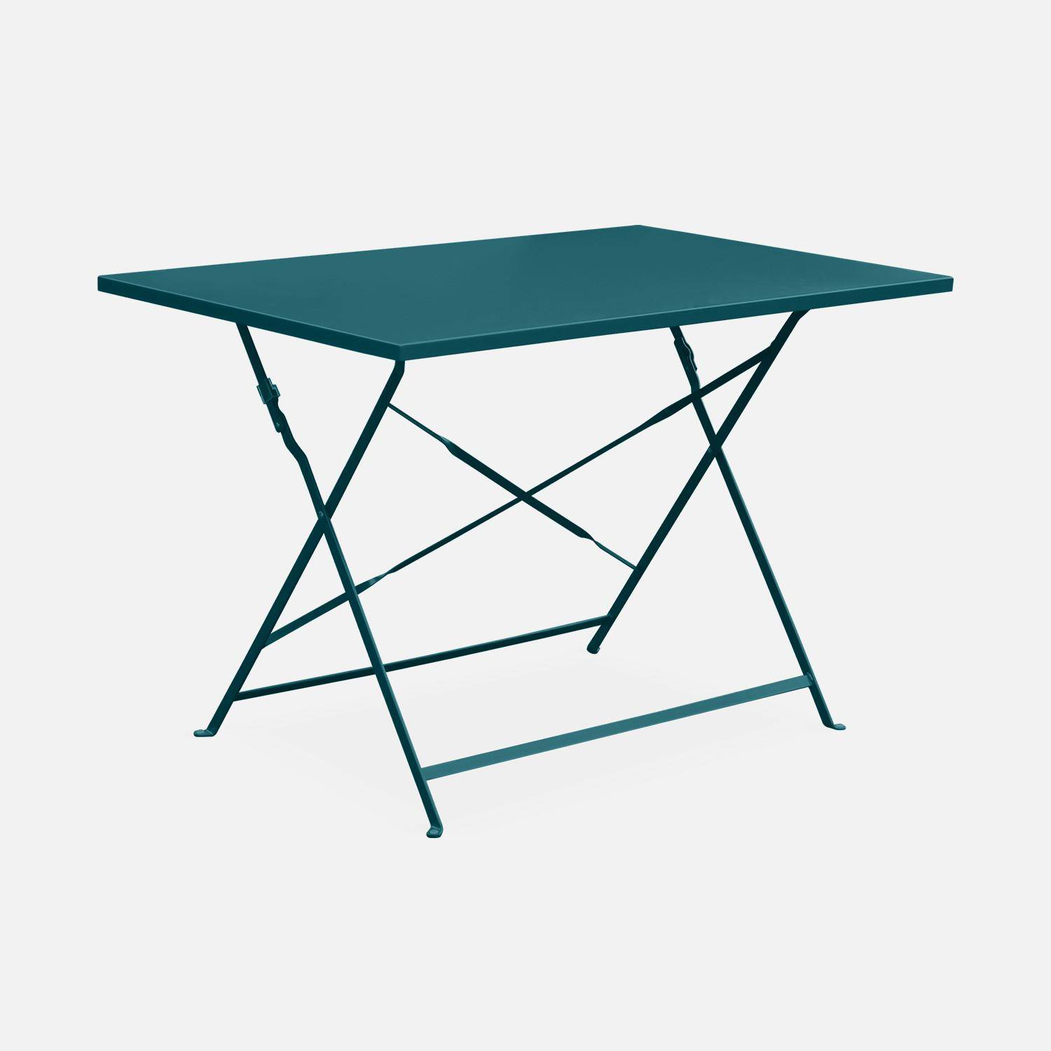 Table jardin bistrot pliable - Emilia rectangle bleu canard- Table rectangle 110x70cm en acier thermolaqué Photo1