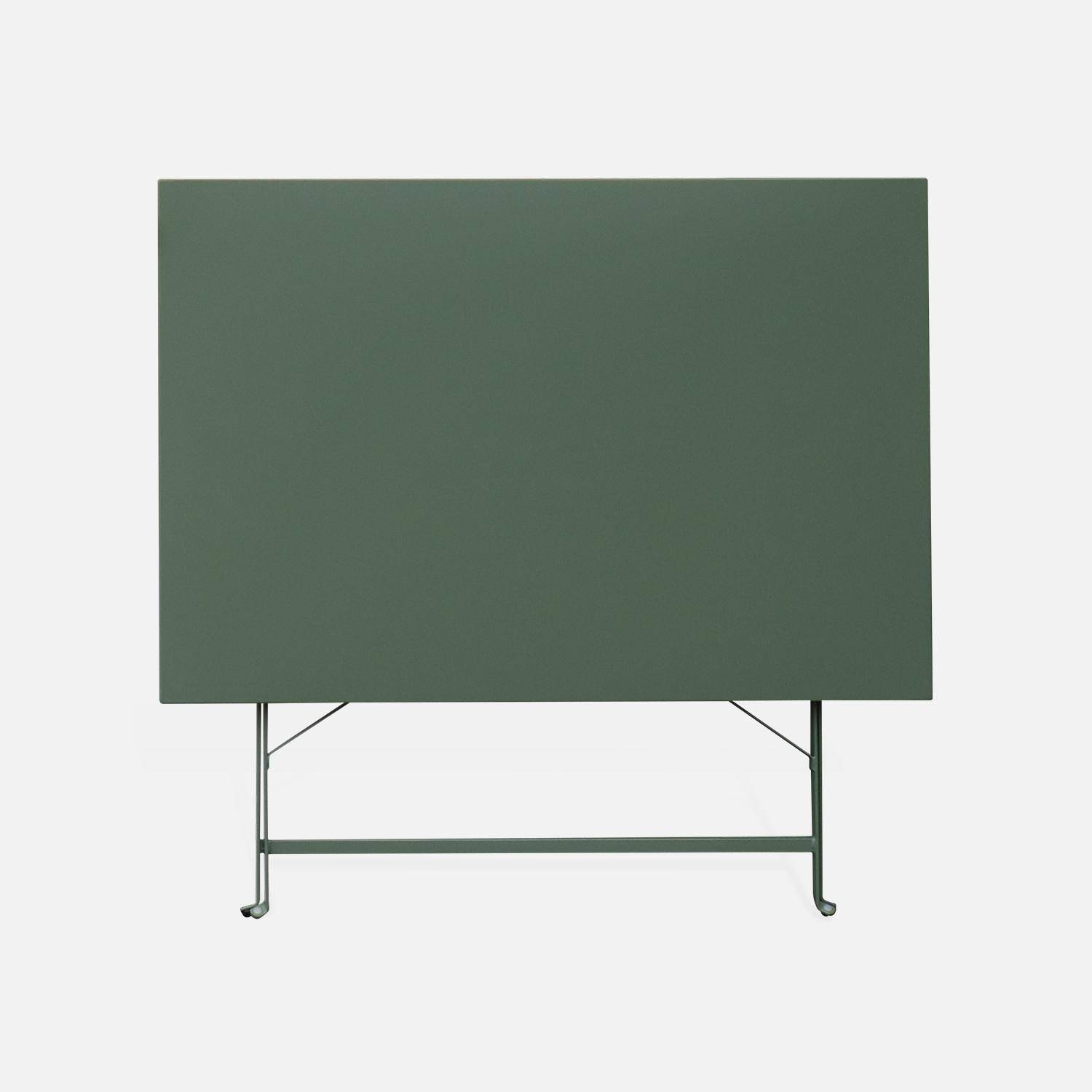 Table de jardin bistrot pliable - Emilia rectangle vert de gris- Table rectangle 110x70cm en acier thermolaqué Photo3