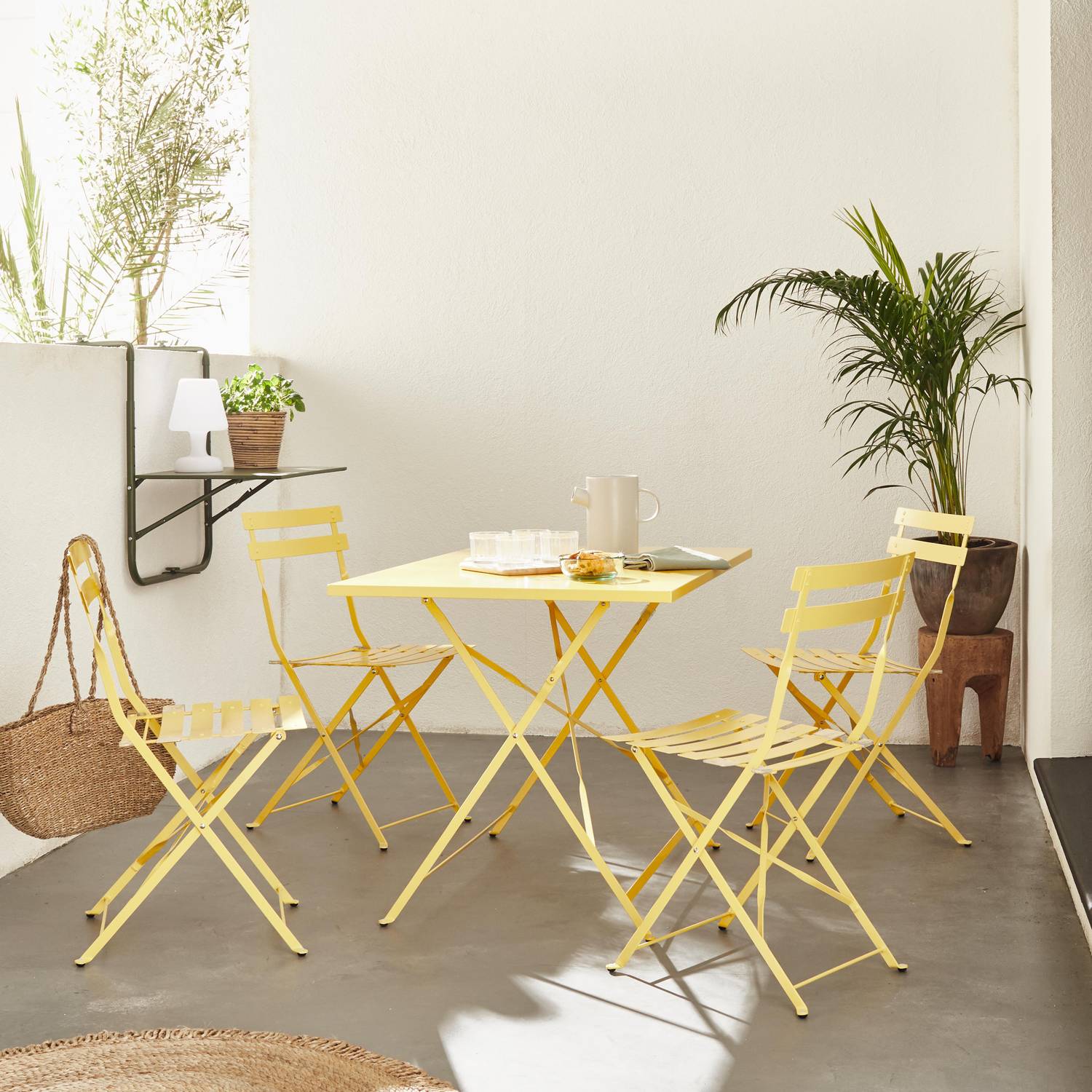 Table jardin bistrot pliable - Emilia rectangle jaune- Table rectangle 110x70cm en acier thermolaqué Photo2