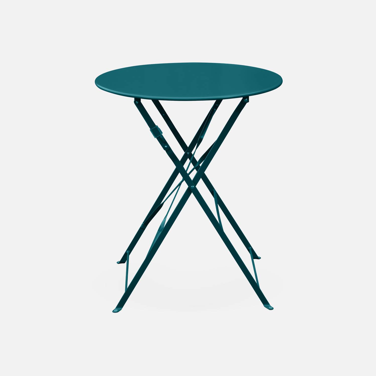 Klappbarer Bistro-Gartentisch - Emilia rund Entenblau - Runder Tisch Ø60cm aus pulverbeschichtetem Stahl | sweeek