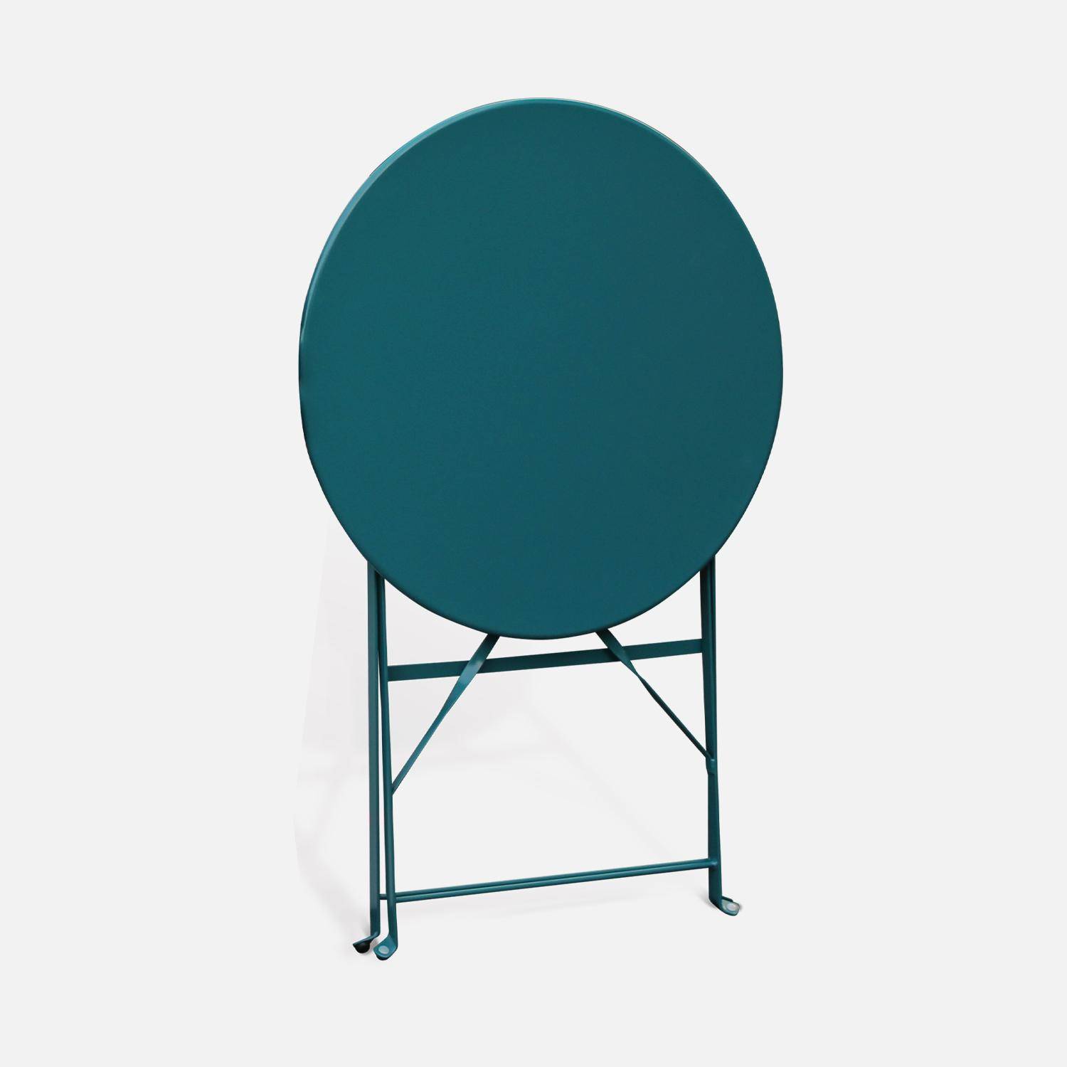 Table de jardin bistrot pliable - Emilia ronde bleu canard- Table ronde Ø60cm en acier thermolaqué,sweeek,Photo4