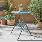 Table de jardin bistrot pliable - Emilia ronde bleu canard- Table ronde Ø60cm en acier thermolaqué Photo1