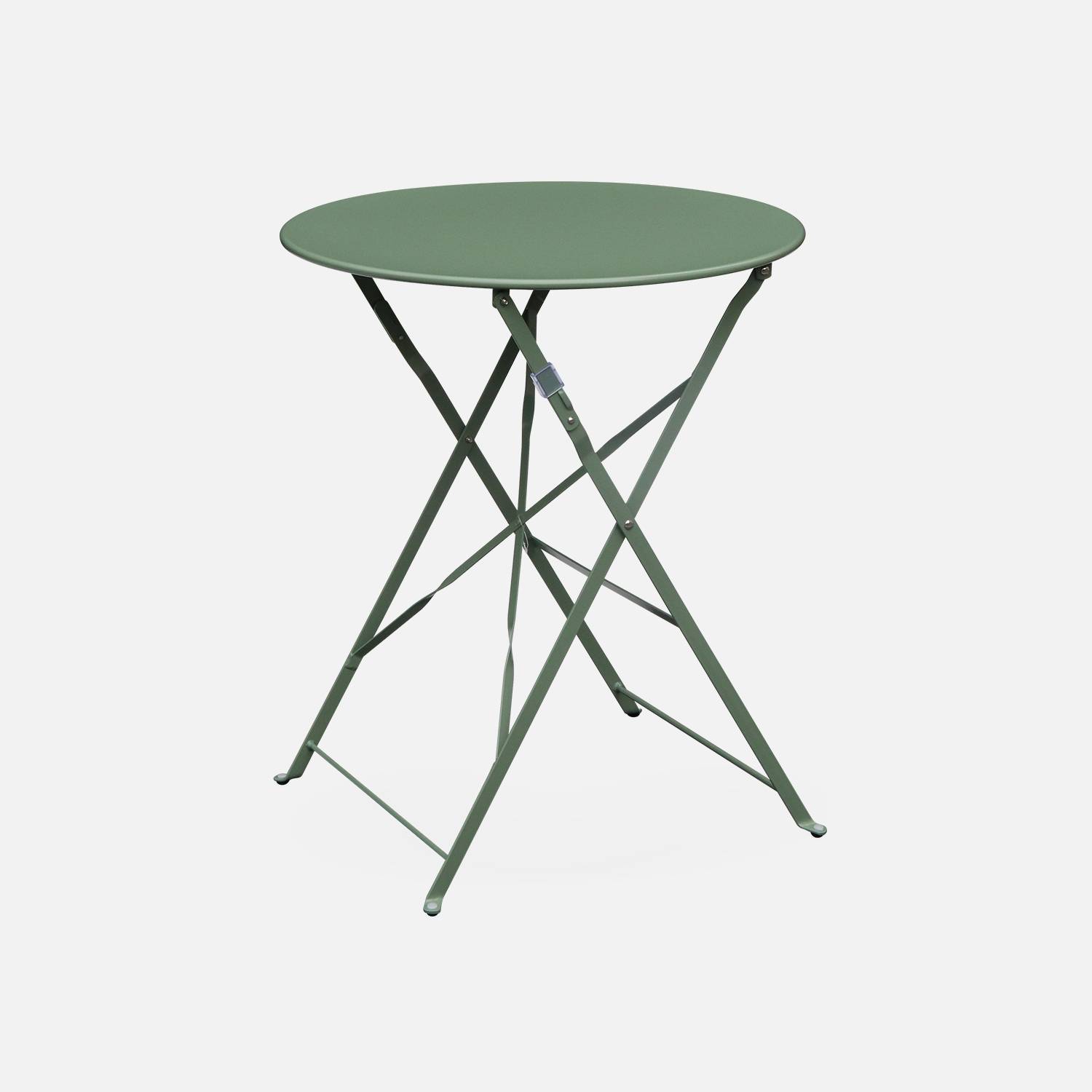 Mesa de bistro plegable - Emilia ronde verde grisáceo- Mesa redonda Ø60cm en acero con recubrimiento de polvo | sweeek