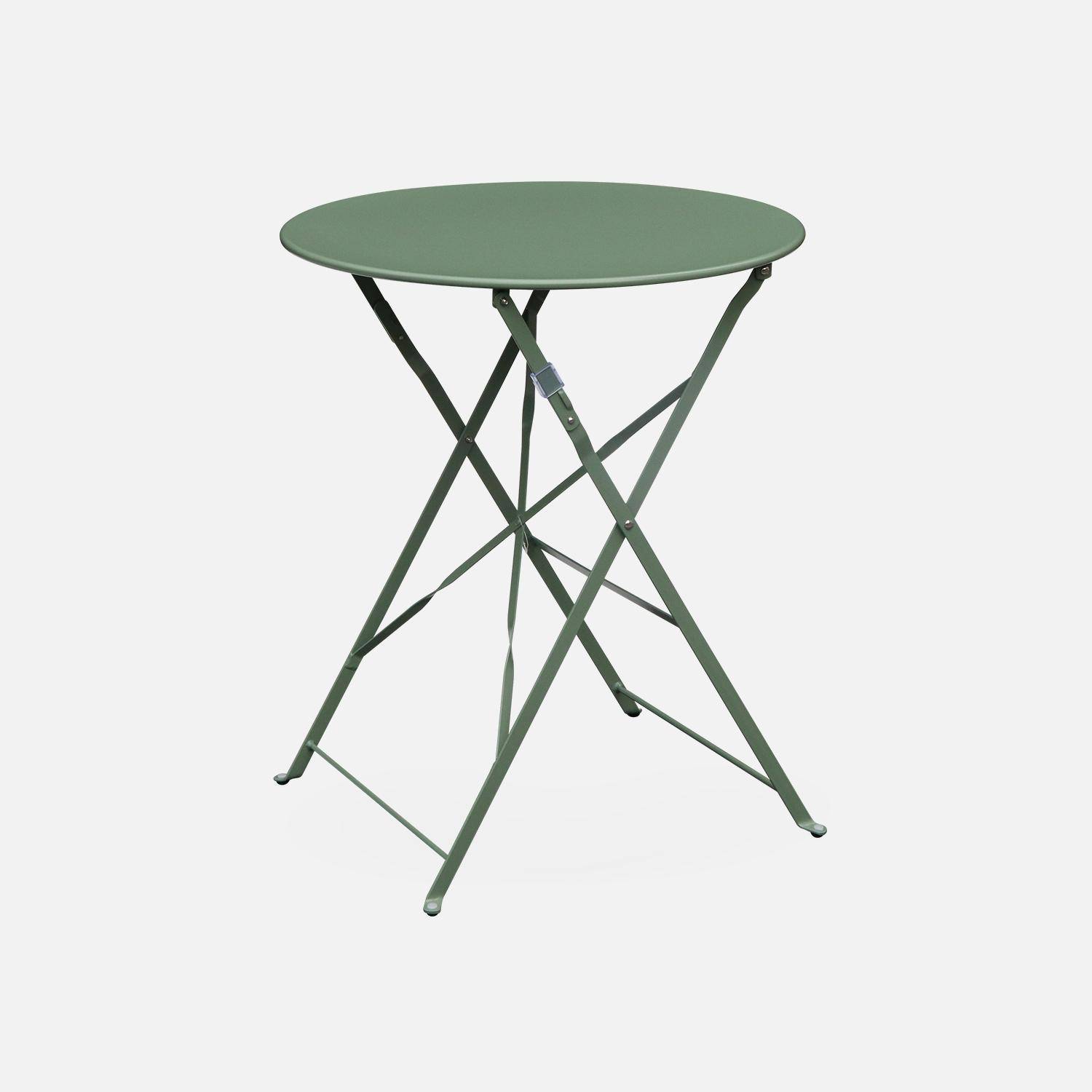 Table de jardin bistrot pliable - Emilia ronde vert de gris- Table ronde Ø60cm en acier thermolaqué,sweeek,Photo4