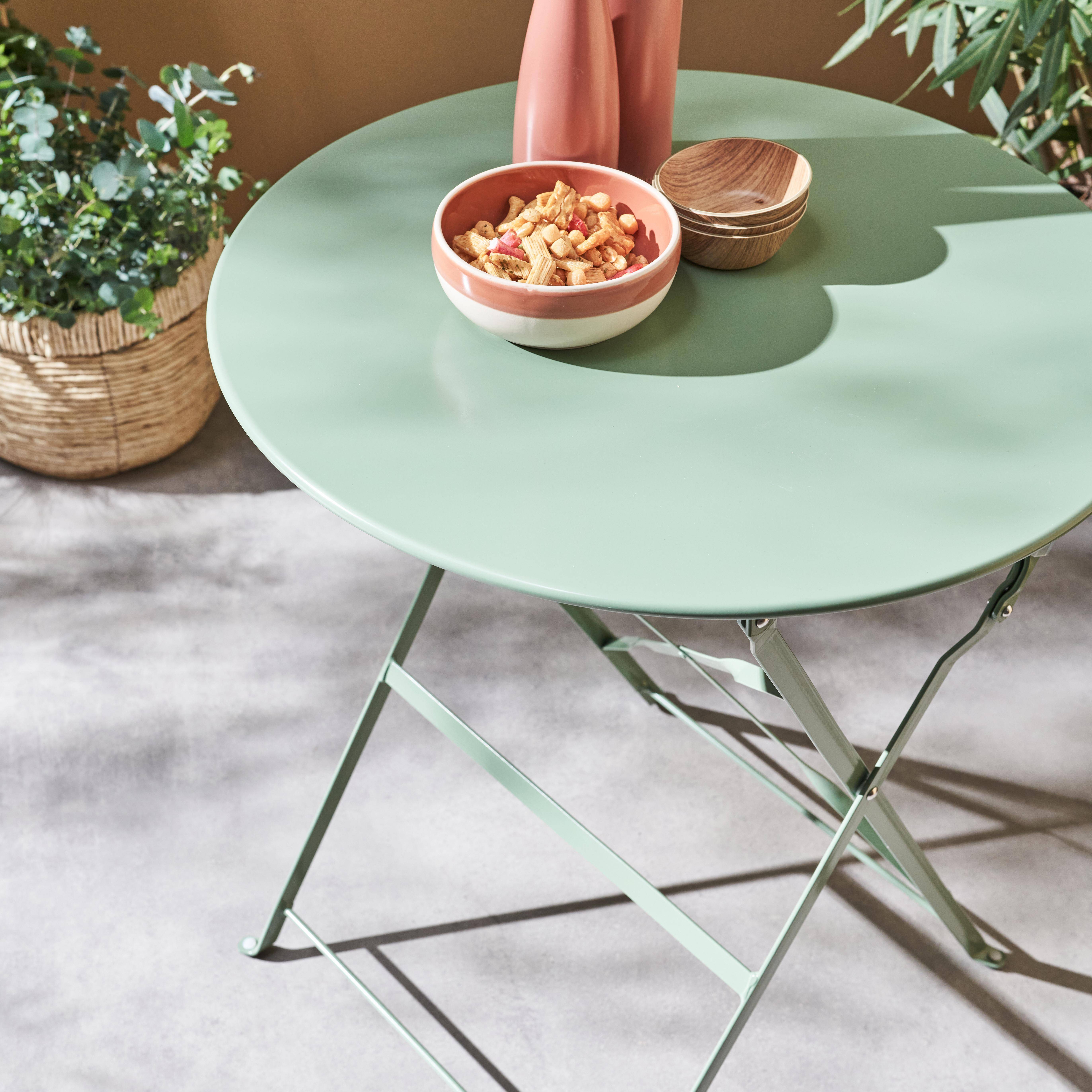 Table de jardin bistrot pliable - Emilia ronde vert de gris- Table ronde Ø60cm en acier thermolaqué,sweeek,Photo2