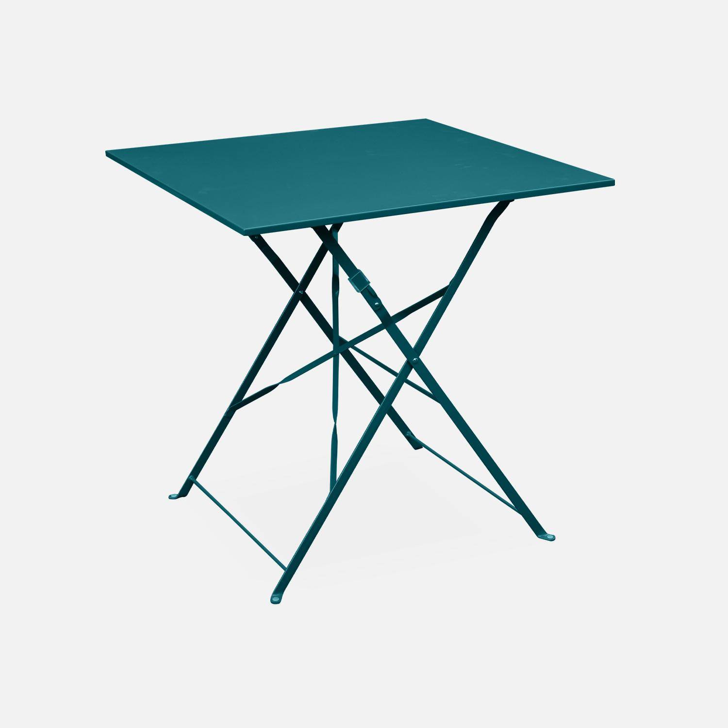 Table jardin bistrot pliable - Emilia carrée bleu canard- Table carrée 70x70cm en acier thermolaqué Photo1