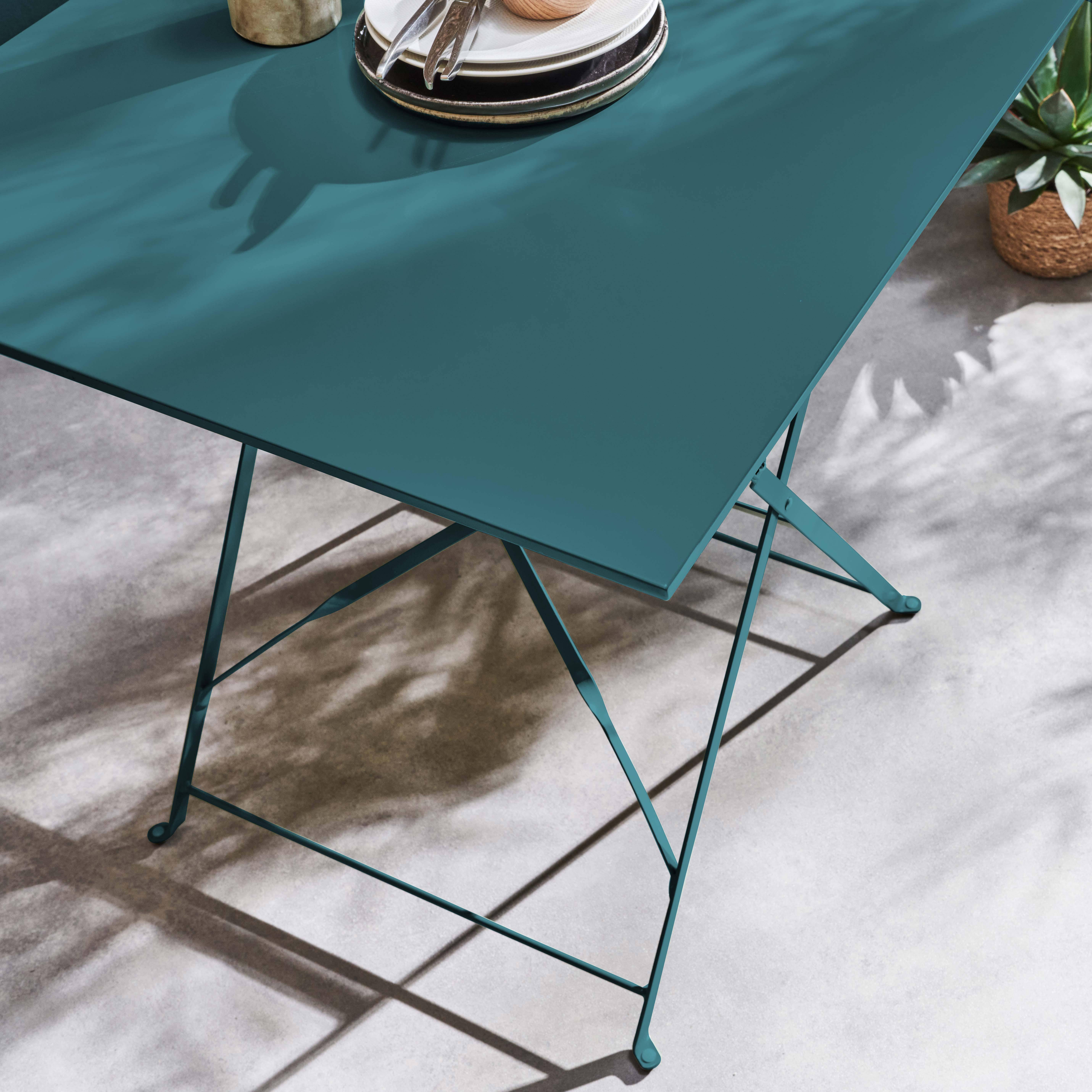 Table jardin bistrot pliable - Emilia carrée bleu canard- Table carrée 70x70cm en acier thermolaqué Photo2