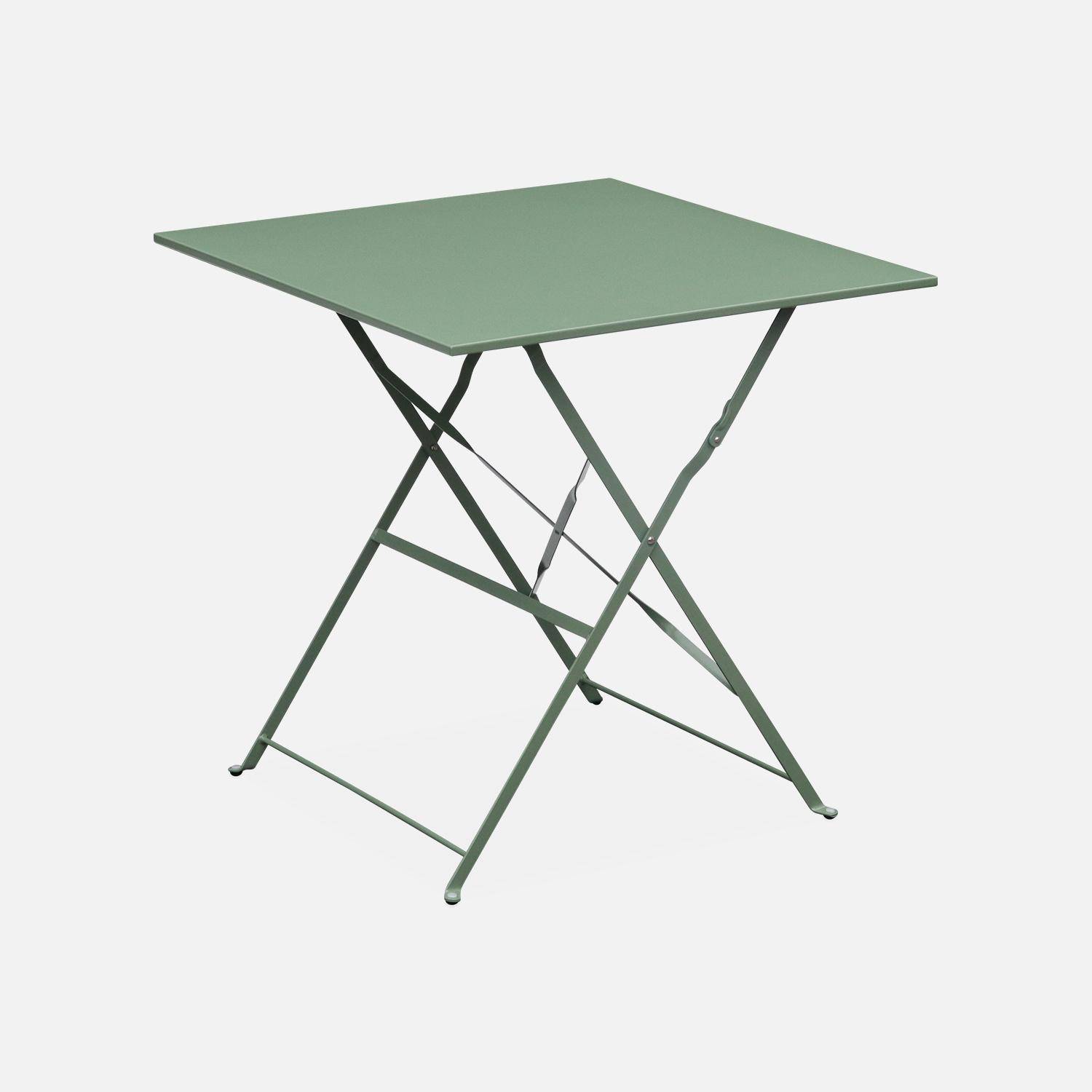 Table jardin bistrot pliable - Emilia carrée vert de gris - Table carrée 70x70cm en acier thermolaqué Photo3