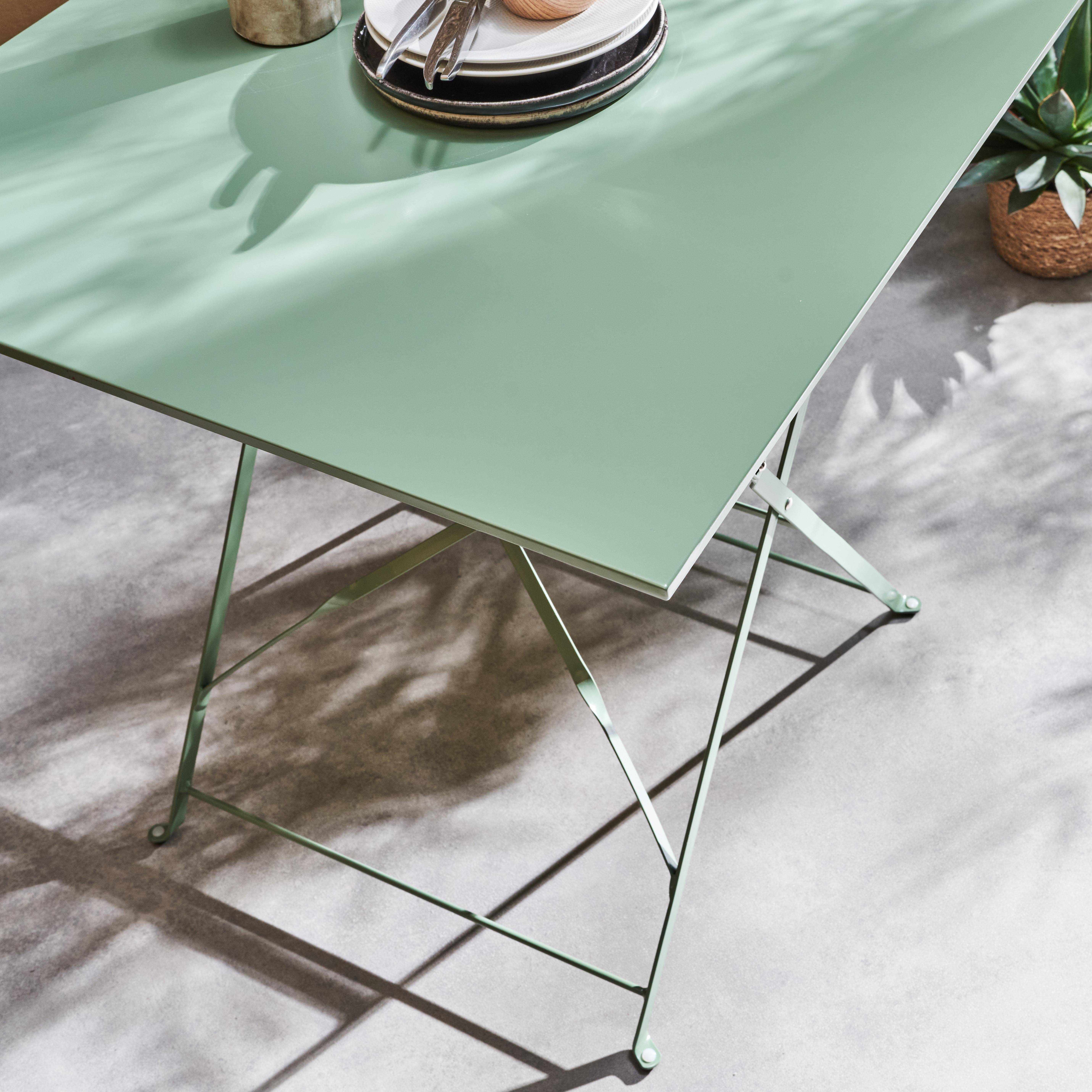 Table jardin bistrot pliable - Emilia carrée vert de gris - Table carrée 70x70cm en acier thermolaqué,sweeek,Photo2