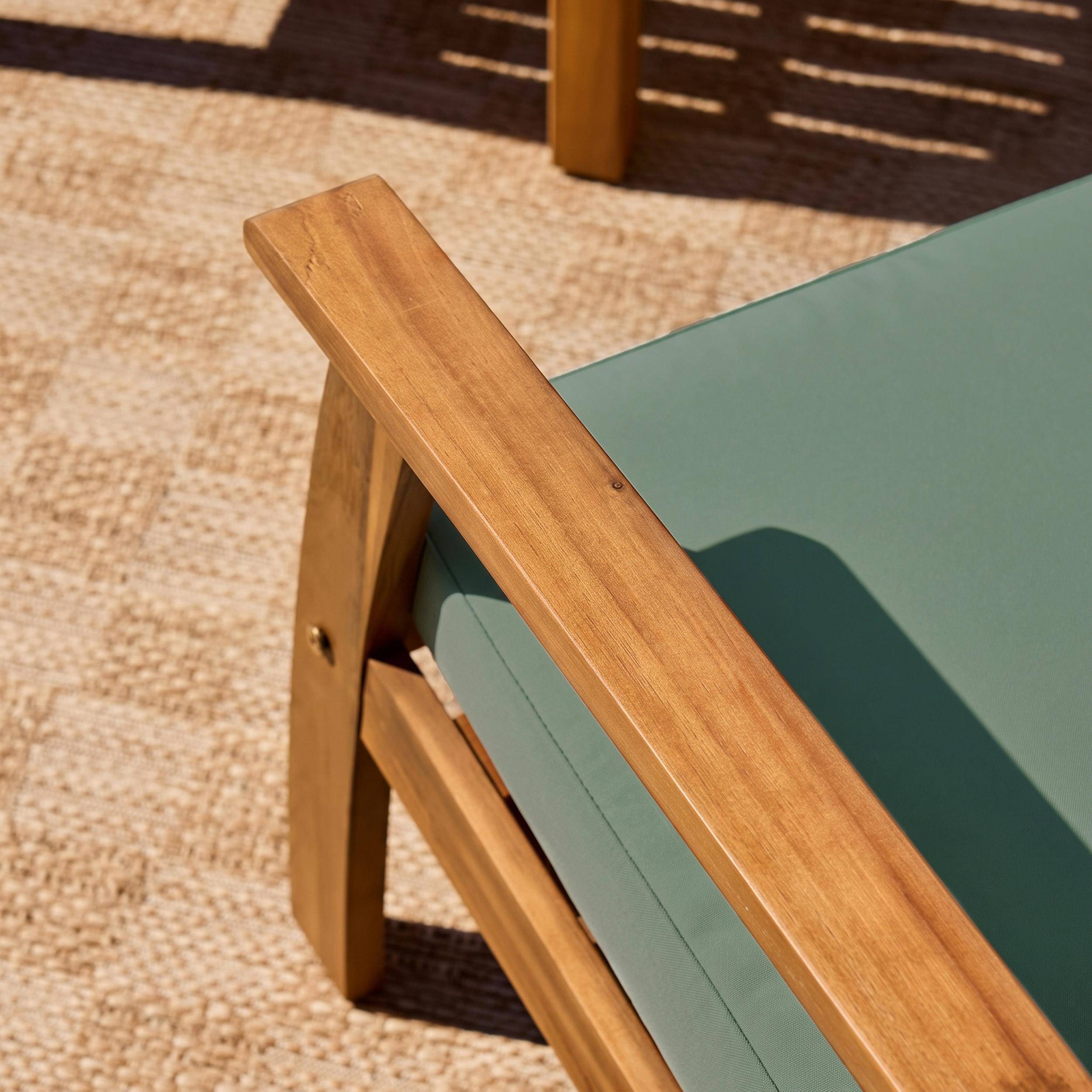Salon de jardin en bois 4 places - Ushuaïa - Coussins vert de gris, canapé, fauteuils et table basse en acacia, design Photo4