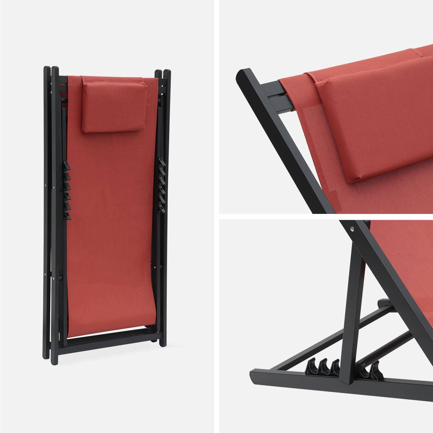 Lot de 2 bains de soleil - Gaia terra cotta - Transat en aluminium gris anthracite et textilene avec coussin repose tête, chilienne,sweeek,Photo4