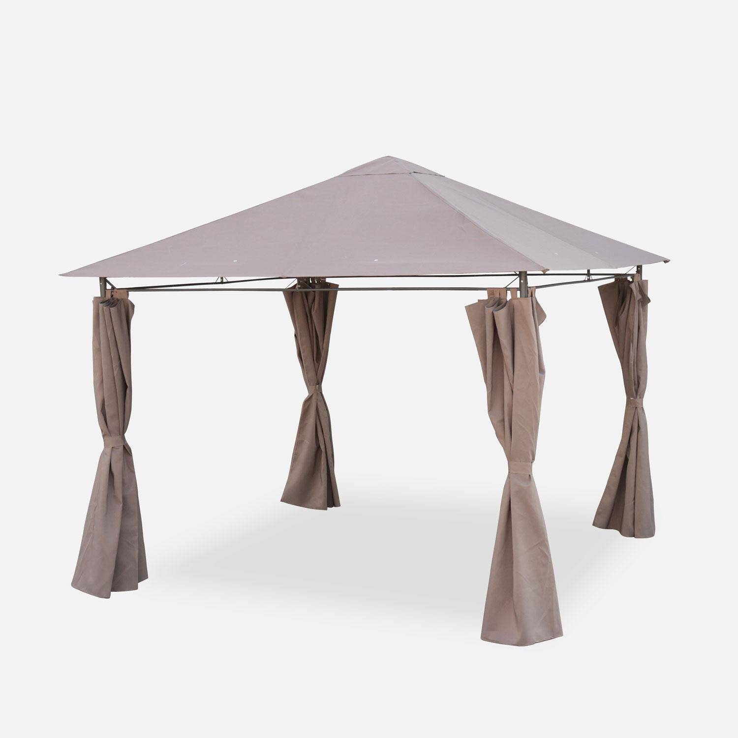 Heavy duty 3x3m gazebo with curtains - Garden tent with curtains - Elusa - Beige-brown Photo1