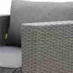 Gartengarnitur, Sessel + Hocker aus Polyrattan grau, graue Kissen Photo5