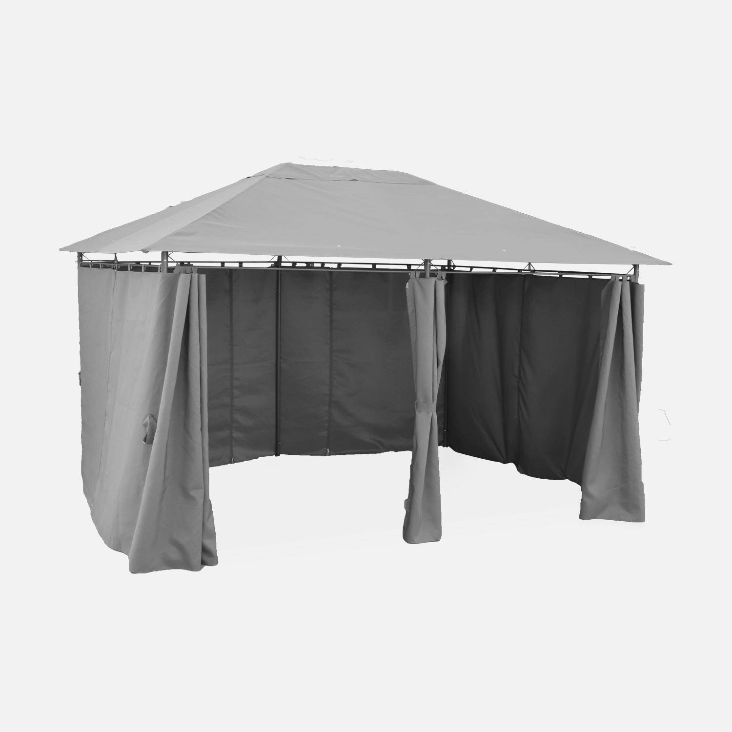 Tonnelle 3x4 m - Divio - Toile grise - Pergola avec rideaux, tente de jardin, barnum, chapiteau, réception Photo2