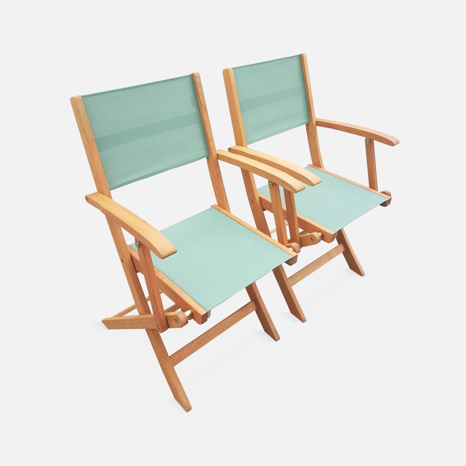 Lote de 2 sillas plegables de madera de eucalipto FSC y textileno | sweeek