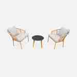 Salon de jardin bas 2 places Jakarta – Lot de 2 fauteuils avec table d’appoint, résine tressée effet rotin, coussins beiges Photo2