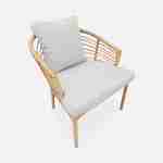 Salon de jardin bas 2 places Jakarta – Lot de 2 fauteuils avec table d’appoint, résine tressée effet rotin, coussins beiges Photo5