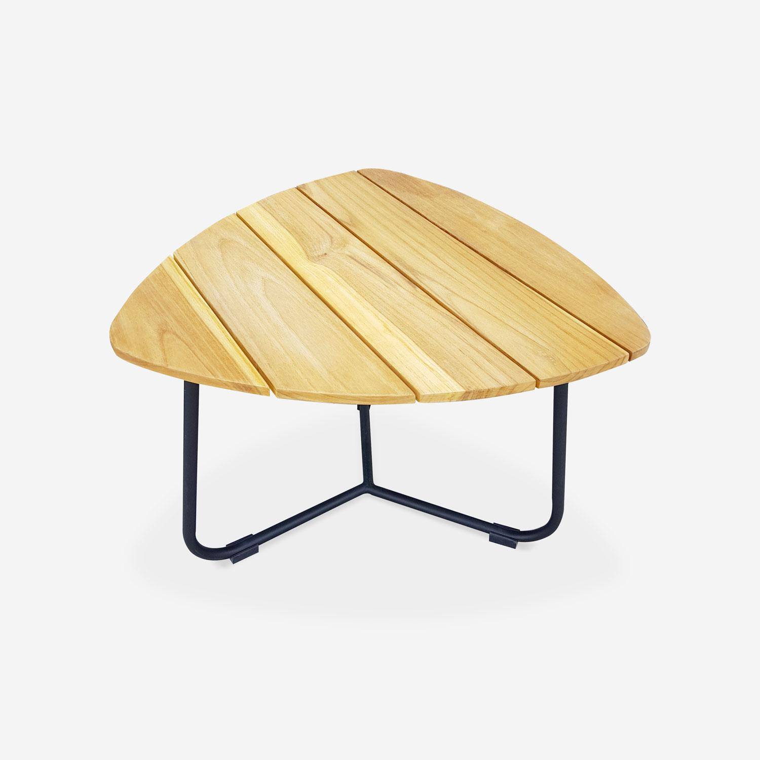 Salon de jardin bas 2 places LOMBOK – Lot de 2 chaises avec table d’appoint, résine tressée effet rotin, coussins beige Photo4