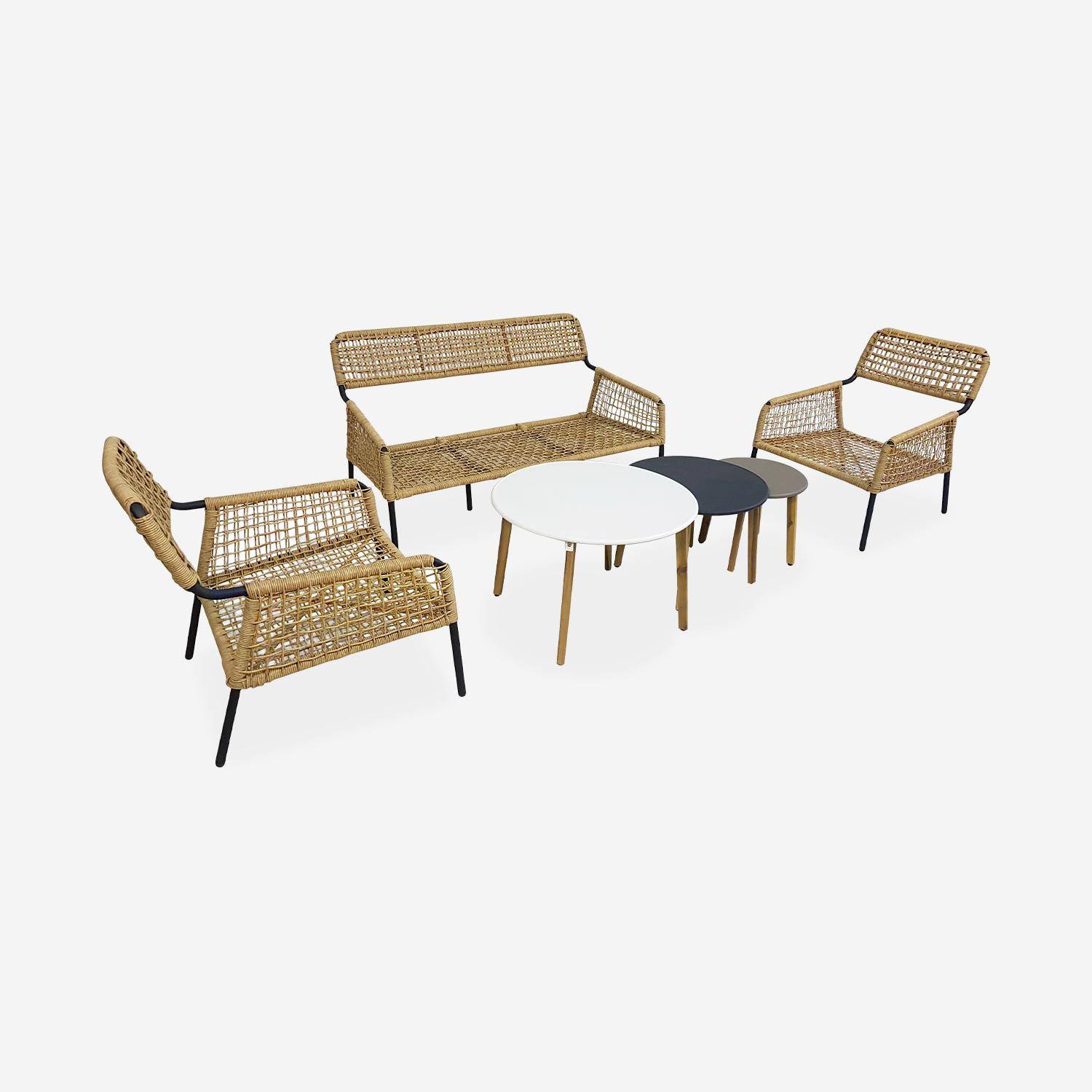 4-seater bamboo-effect rattan garden sofa set - Komodo - Natural, Grey Photo6