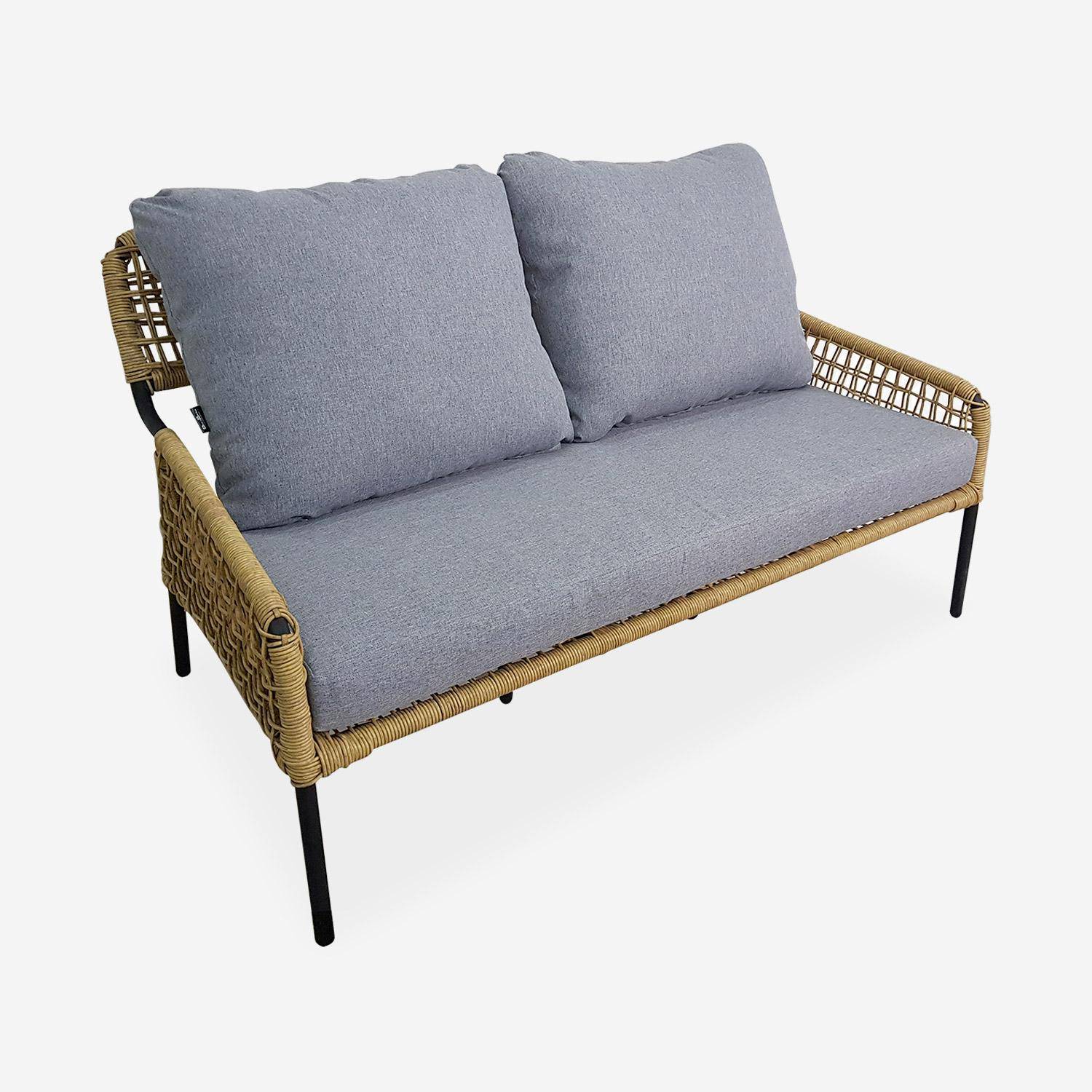 4-seater bamboo-effect rattan garden sofa set - Komodo - Natural, Grey Photo2